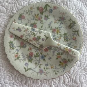 Vintage Andrea by Sadek Corona Floral Chintz Cake Plate with Server